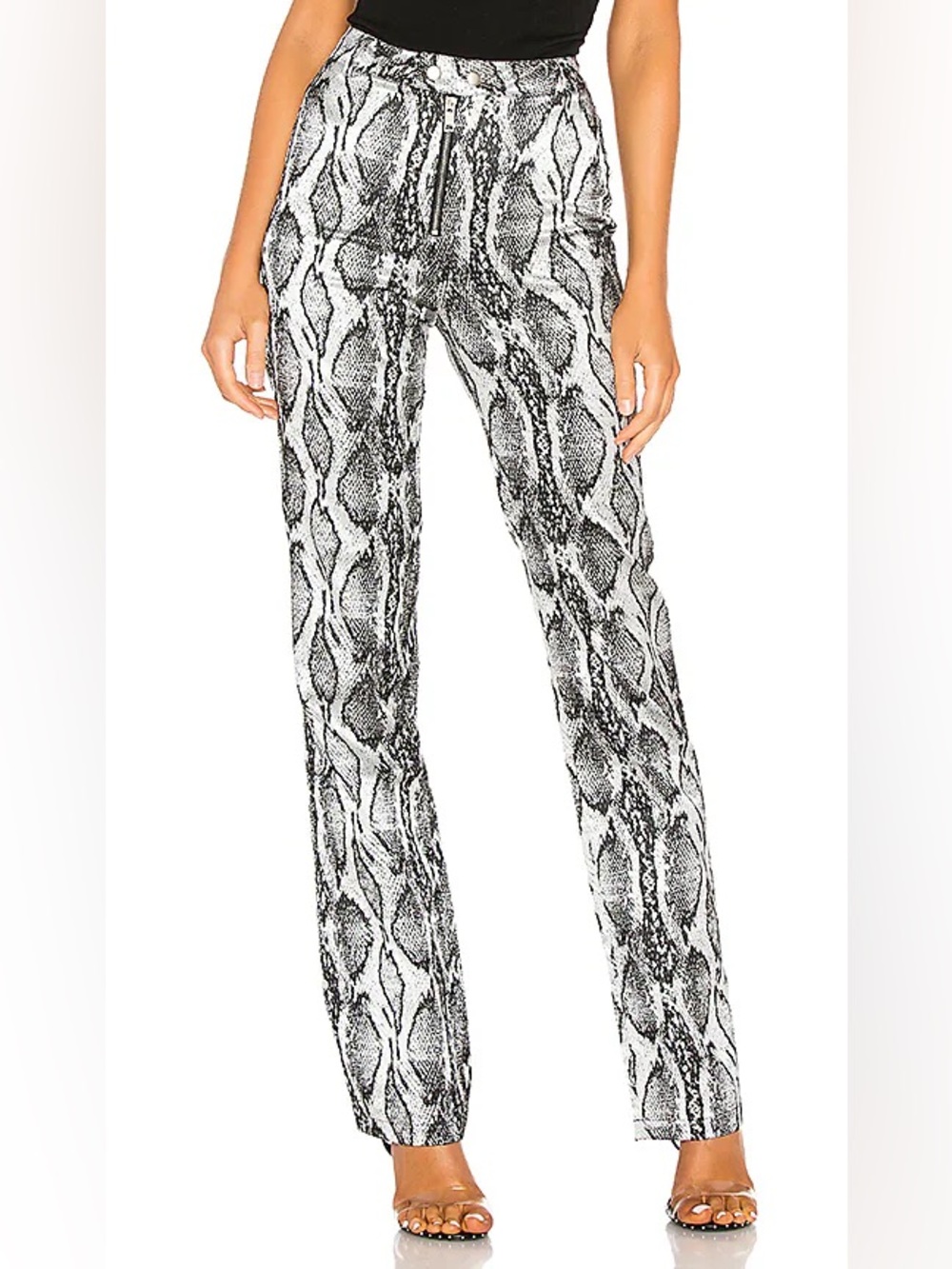 I.AM.GIA Black & White Snake-Print Straight Leg Pants Sz Large